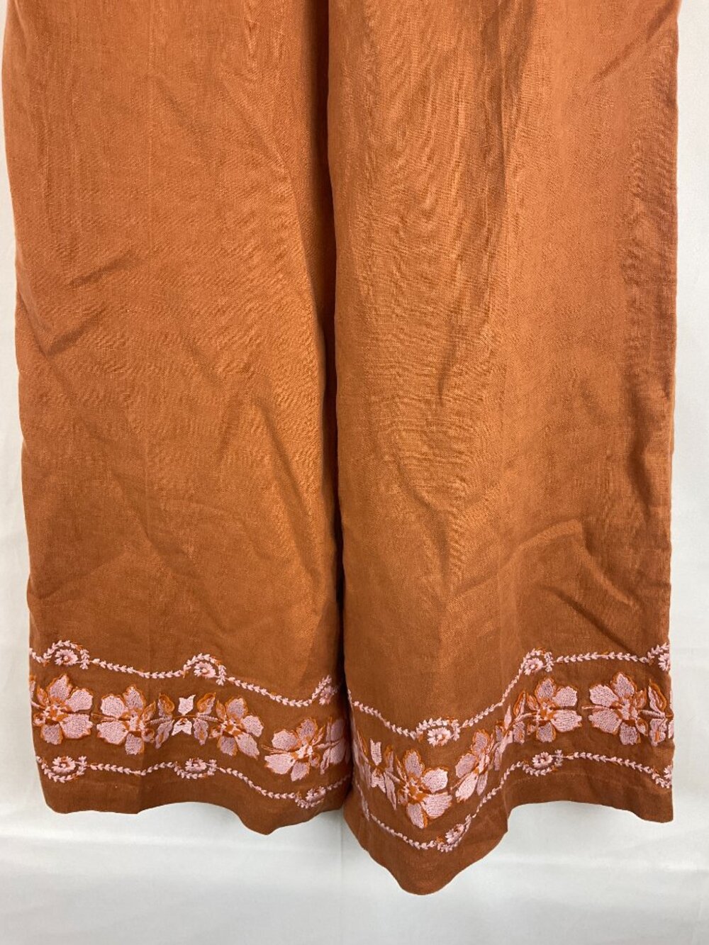 Spartina 449 Pants XS Sienna Brown Light Pink Orange Embroidery Elastic Waist - Picture 3 of 8